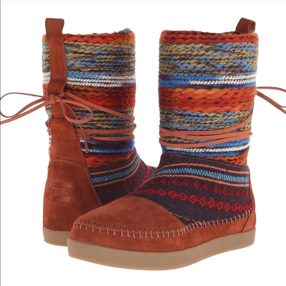 TOMS Nepal Boot Cognac Fashion Suede Textile Sz 8
